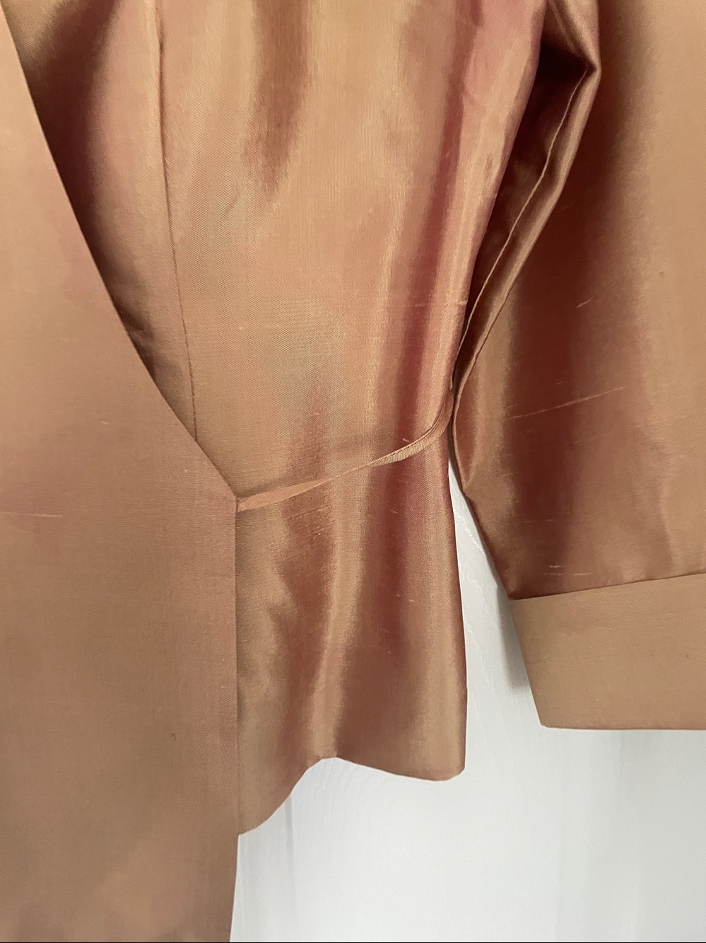 Ice Copper Silk Wrap-Front Button-Down top 3/4 sleeve Holiday Special Event sz10 - Picture 5 of 7